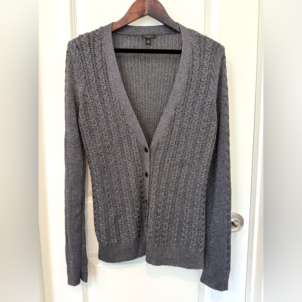 Ann Taylor Sparkling Gray Sweater with metallic threads Size XL